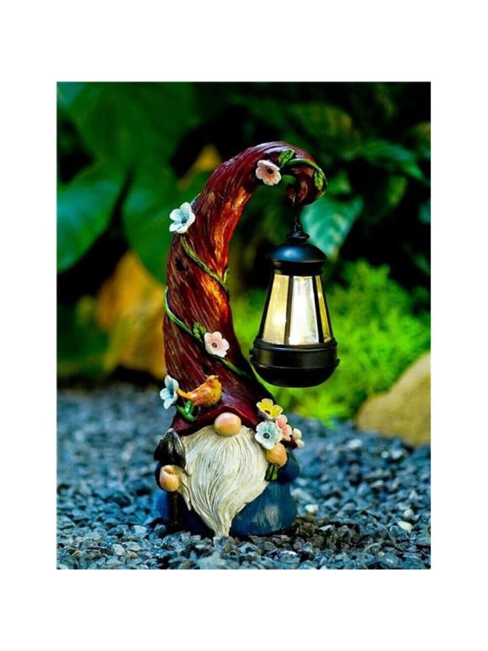 Solar Gnome Garden Statue with Lantern Light Outdoor Yard Patio Decor Gift